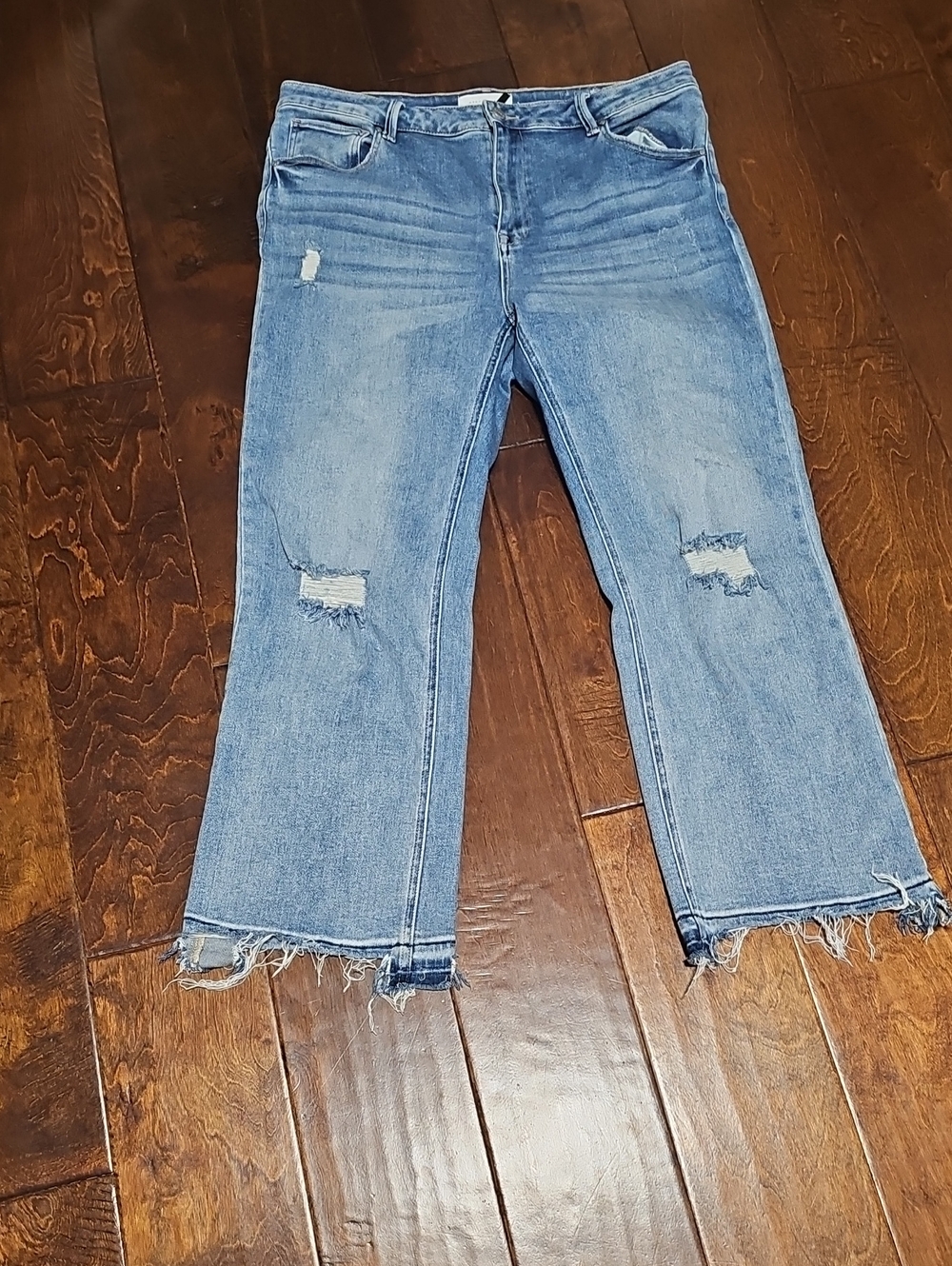 Risen Sz 1X Frayed Hem Cropped Women's Jeans in Light Blue